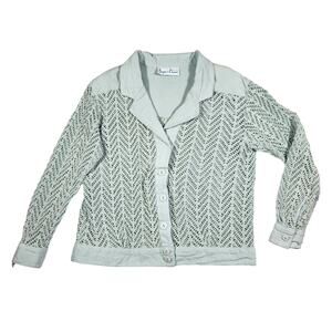 VTG Drapers & Damons Crochet Open Knit Jacket Blue Sz L Festival Rodeo Boho‎